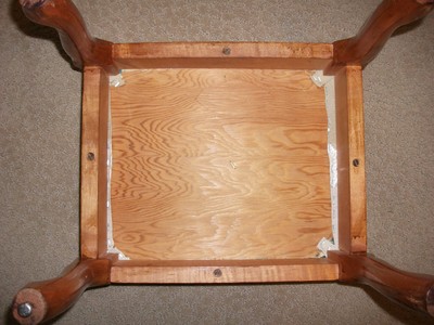VINTAGE CA. 1940's FOOT STOOL, SOLID WOOD FRAME & RE-COVERED TOP, ORIG. STAIN