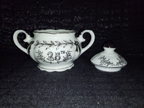 Lefton China #4929 25th Anniversary Sugar / Covered Dish Silver Handpainted