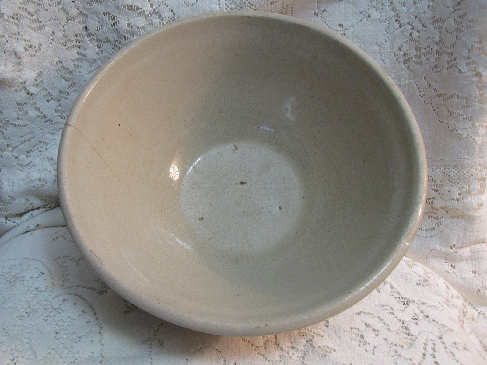 Vintage Blue Stripe Crock Stoneware Mixing Bowl With Damage