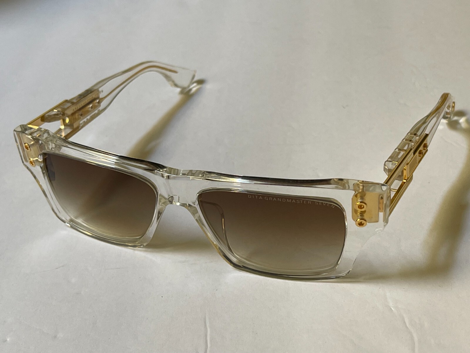 Pre-owned Dita Grandmaster-7 Dts407-a-02 Clear/gold Frame Brown Lens Sunglasses 57-16-145