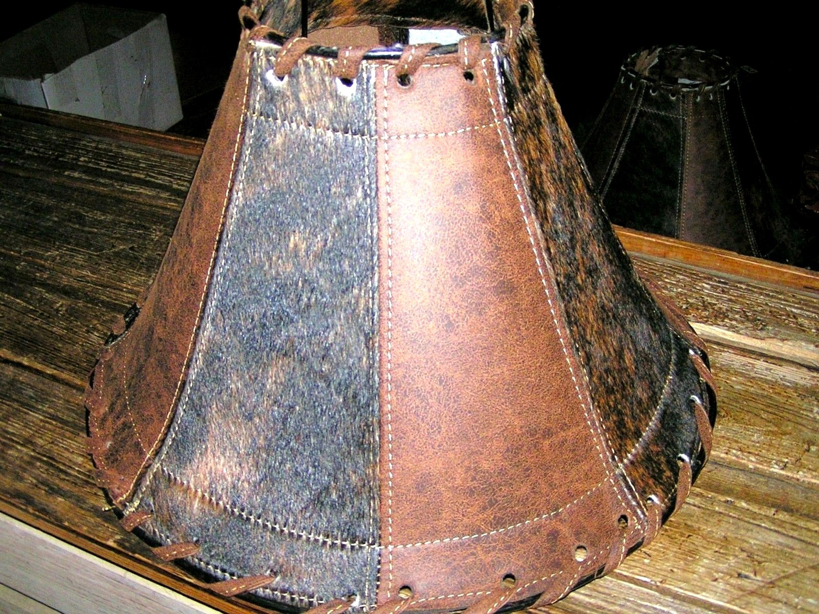 Leather Lamp shade, cowhide panels 0332