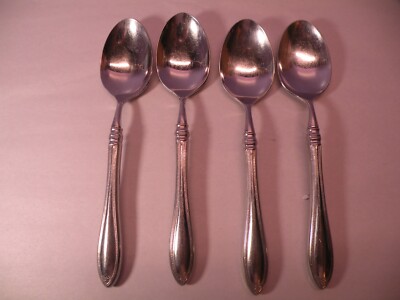 Set Of 4 Oneida Cube Stainless Steel Sheraton Place/Oval Soup Spoons 7 1/8 GA1