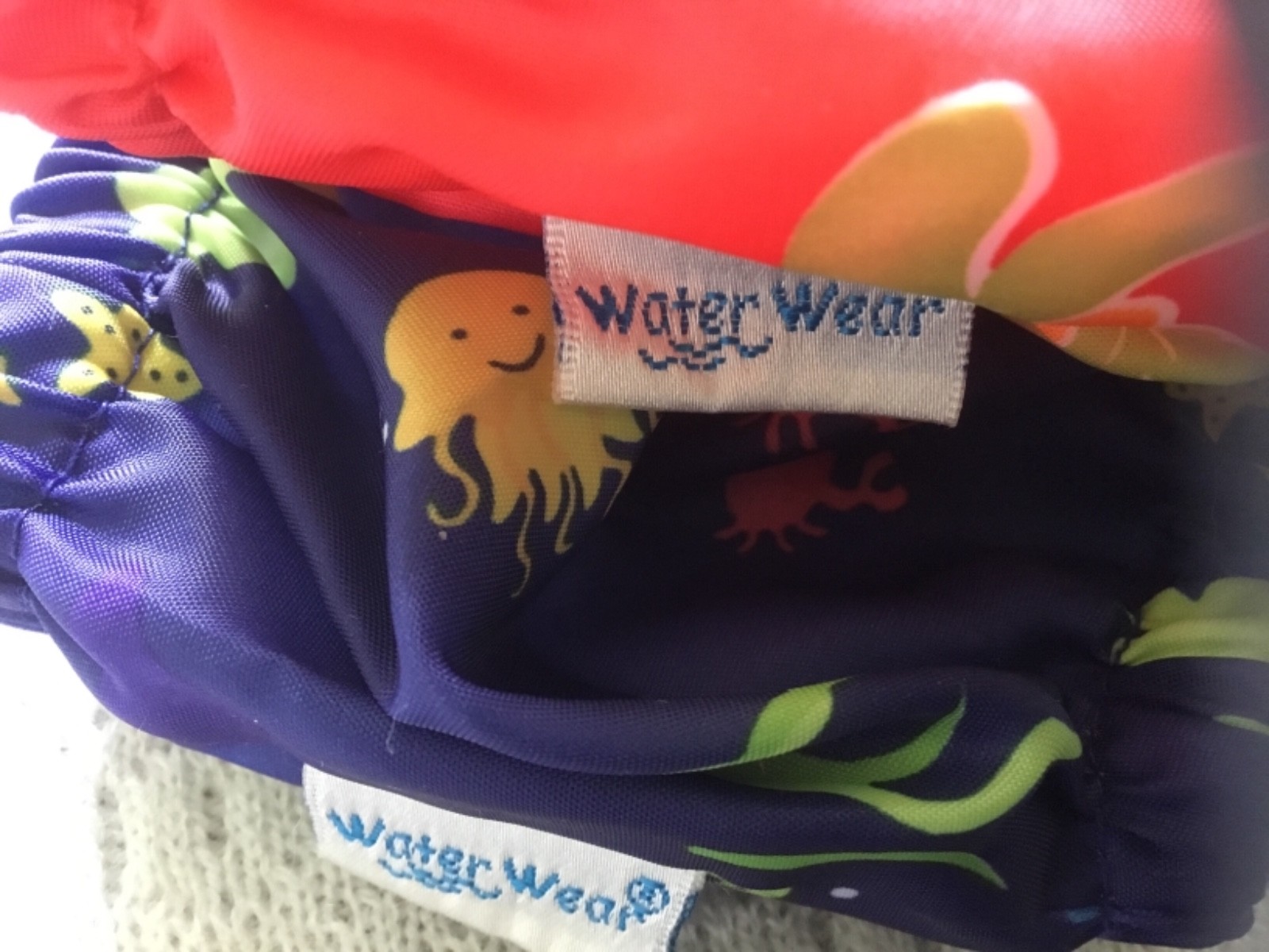 WATER WEAR Set of 2 BOYS SWIM COVERS RED BLUE FISH TURTLES 12 M MED