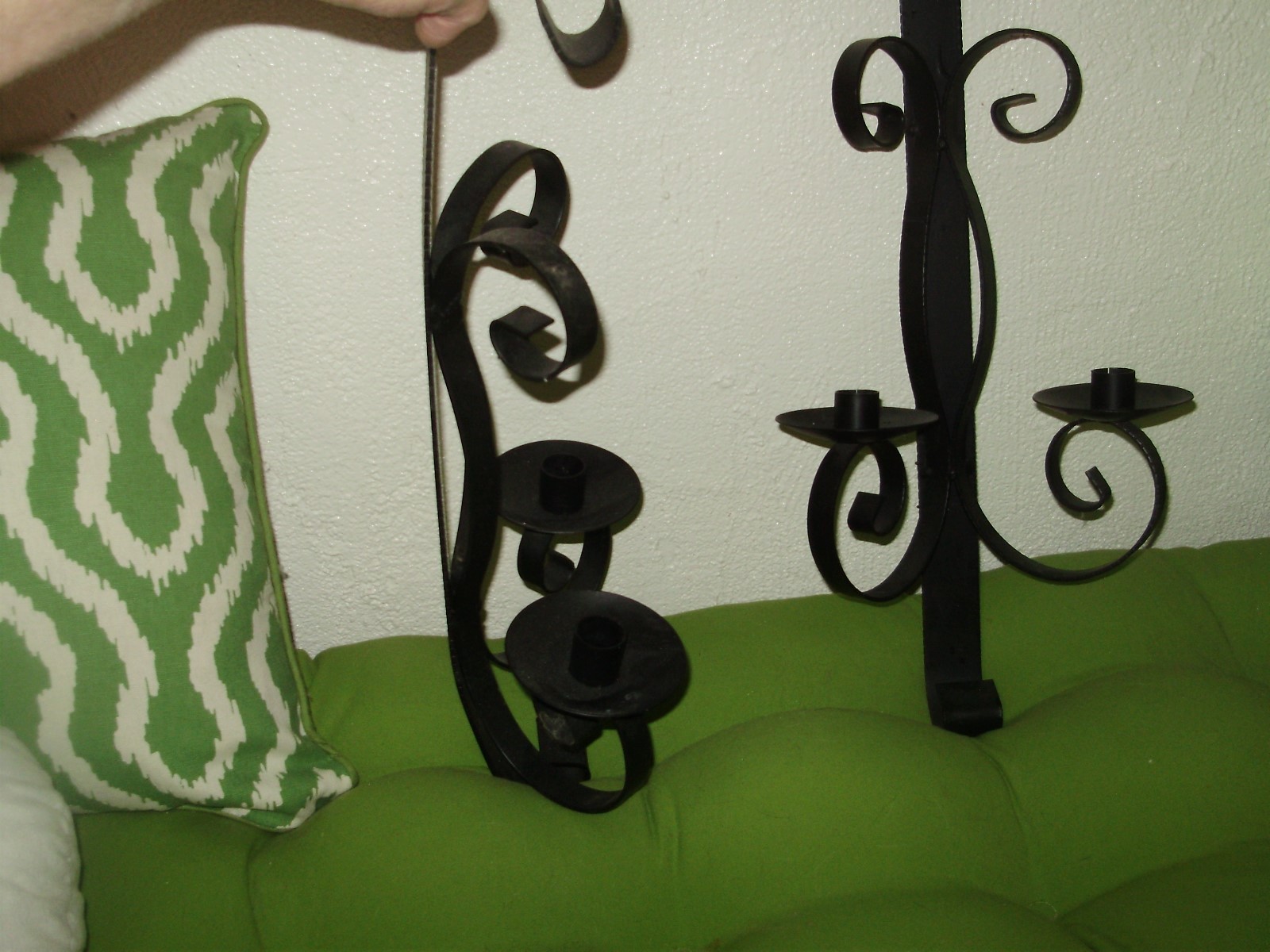 GOTHIC SPANISH REVIVAL- MEDIEVAL- LAR WROUGHT IRON LARGE CANDLE HOLDER PAIR WALL