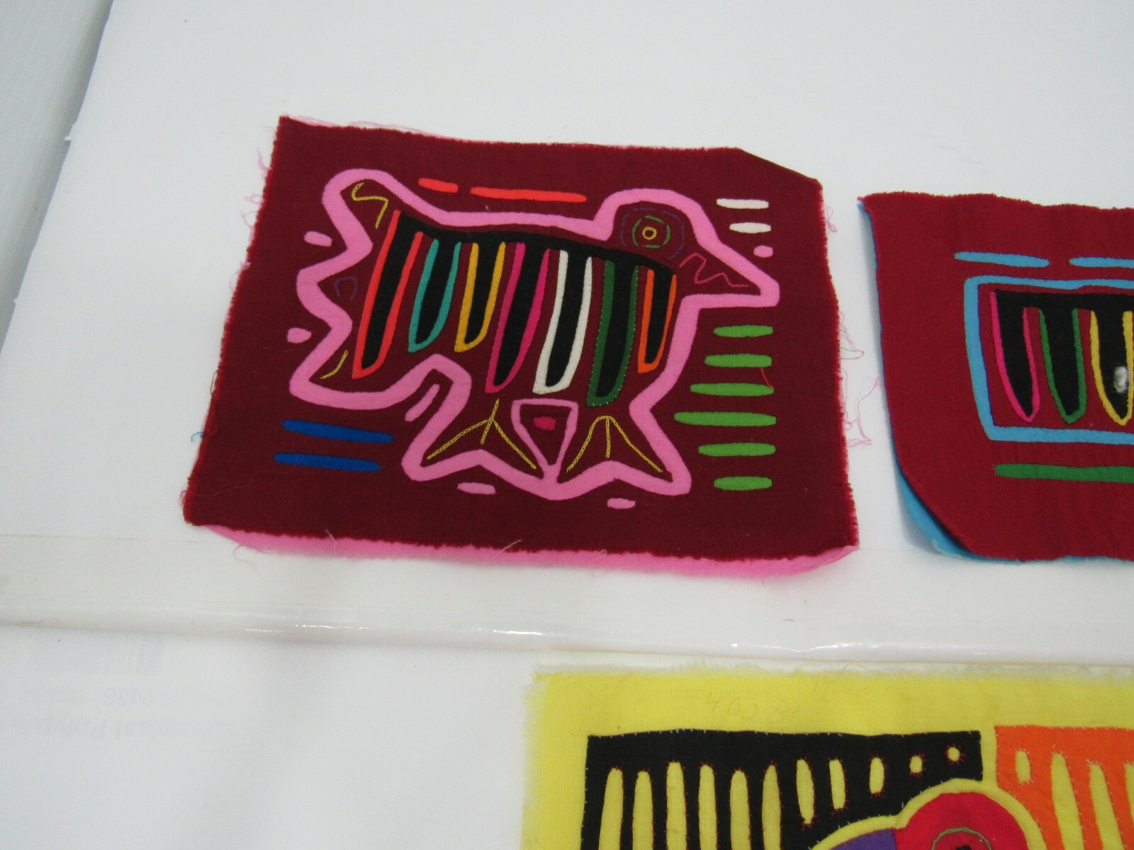 Set of Three Panama Mola Kuna Cuna Indians Hand Stitch Art Birds Unframed Set3