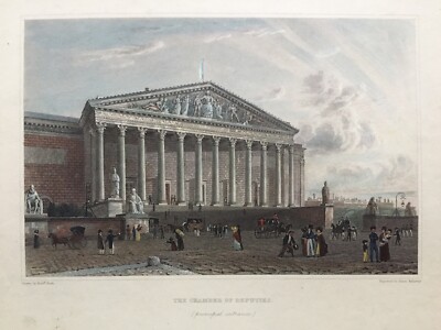 1820 Antique Print; The Chamber of Deputies, Palais Bourbon, Paris after F. Nash