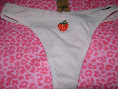 Victorias Secret PINK Sexy Thong String V-Cut LOGO Peach w/Strawberry XS XL NWT