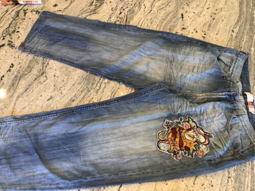 Indigo Red Y2K Baggy Patch Mens Jeans Skater 42 X 30 | eBay