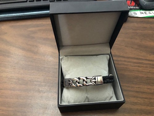 LYNX Stainless Steel & Black Leather Bracelet - Men MSRP $60