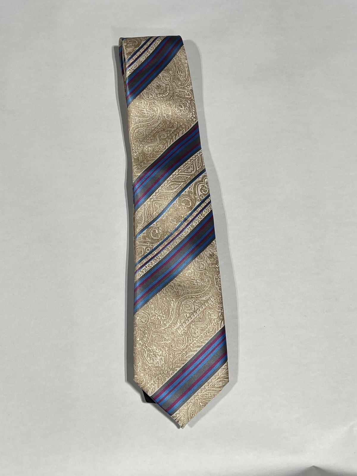 Mens Gianfranco Beige With Blue Stripe Tie NEW