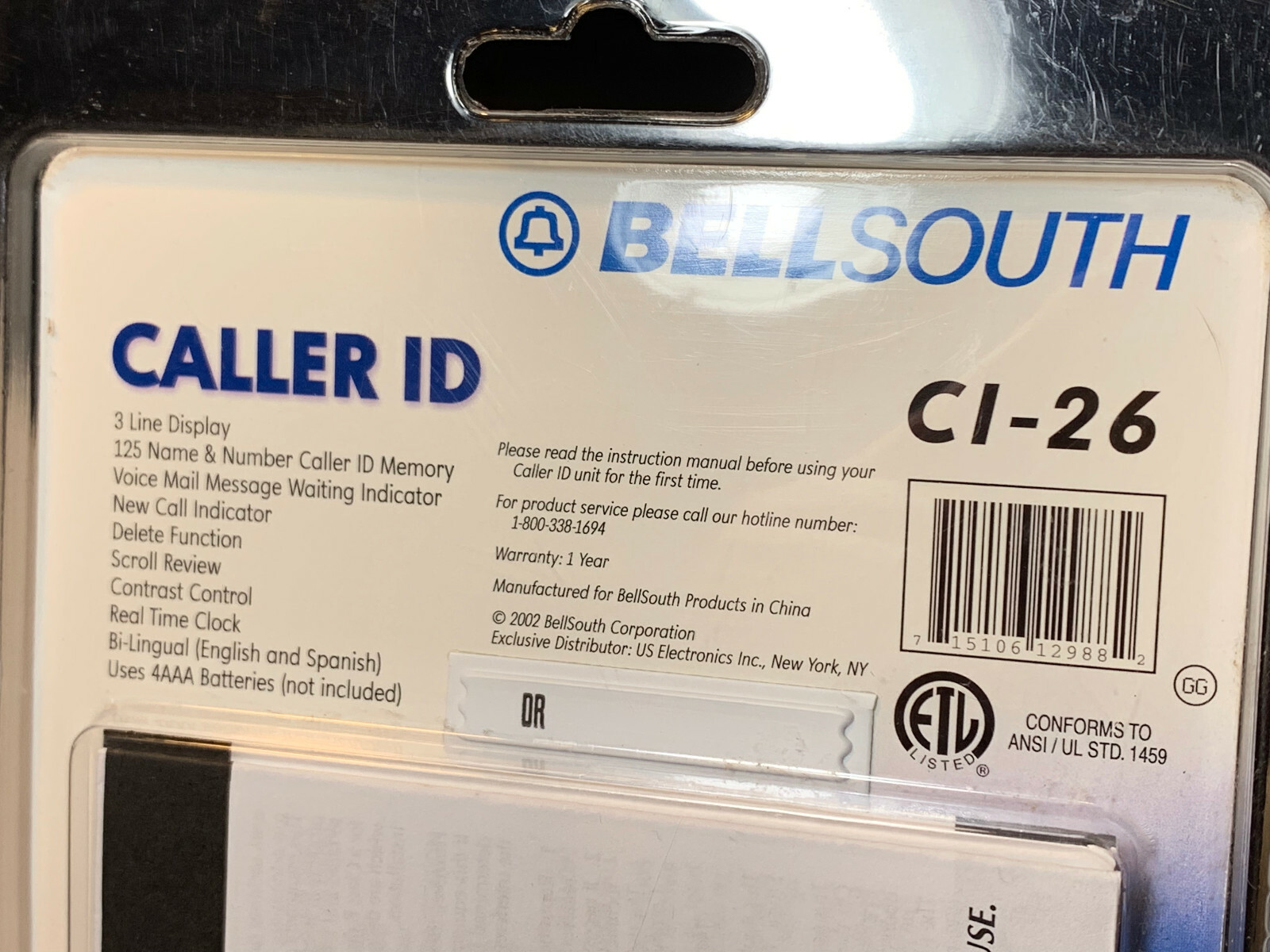 NEW Bellsouth CI-26 Caller ID System 3 Line Display New Call LED 125 Name Memory