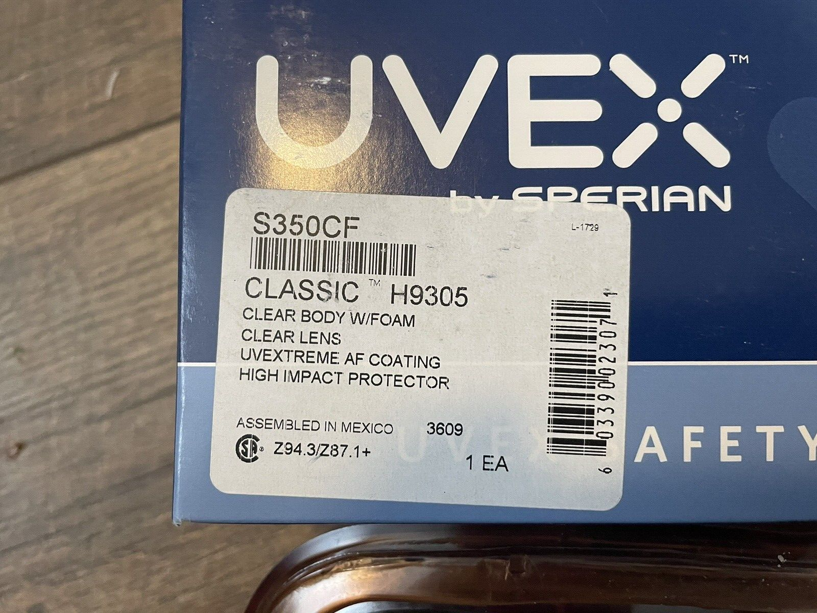 UVEX Classic S350CF Clear Lens Safety Goggles New