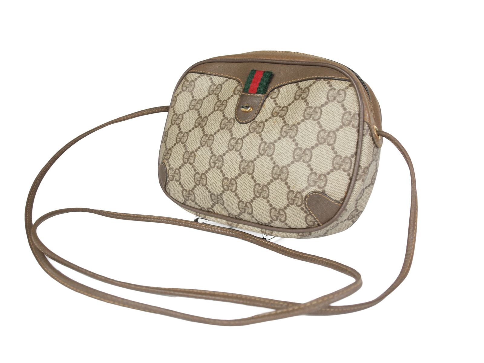 GUCCI Vintage Sherry Line GG Web PVC Canvas Browns Crossbody