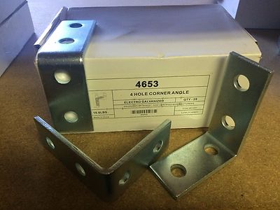 (QTY 25) 4-Hole 90° Corner Angle for Unistrut / B-Line Channel #4653 P1325 Zinc