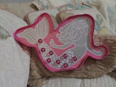  Wall Plaque * Pink & Silver Glitter Mermaid * Lights up Rare HTF