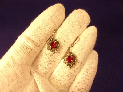 DELICATE LITTLE LADY'S STERLING SILVER, SIMULATED RED RUBY & MARCASITE EARRINGS