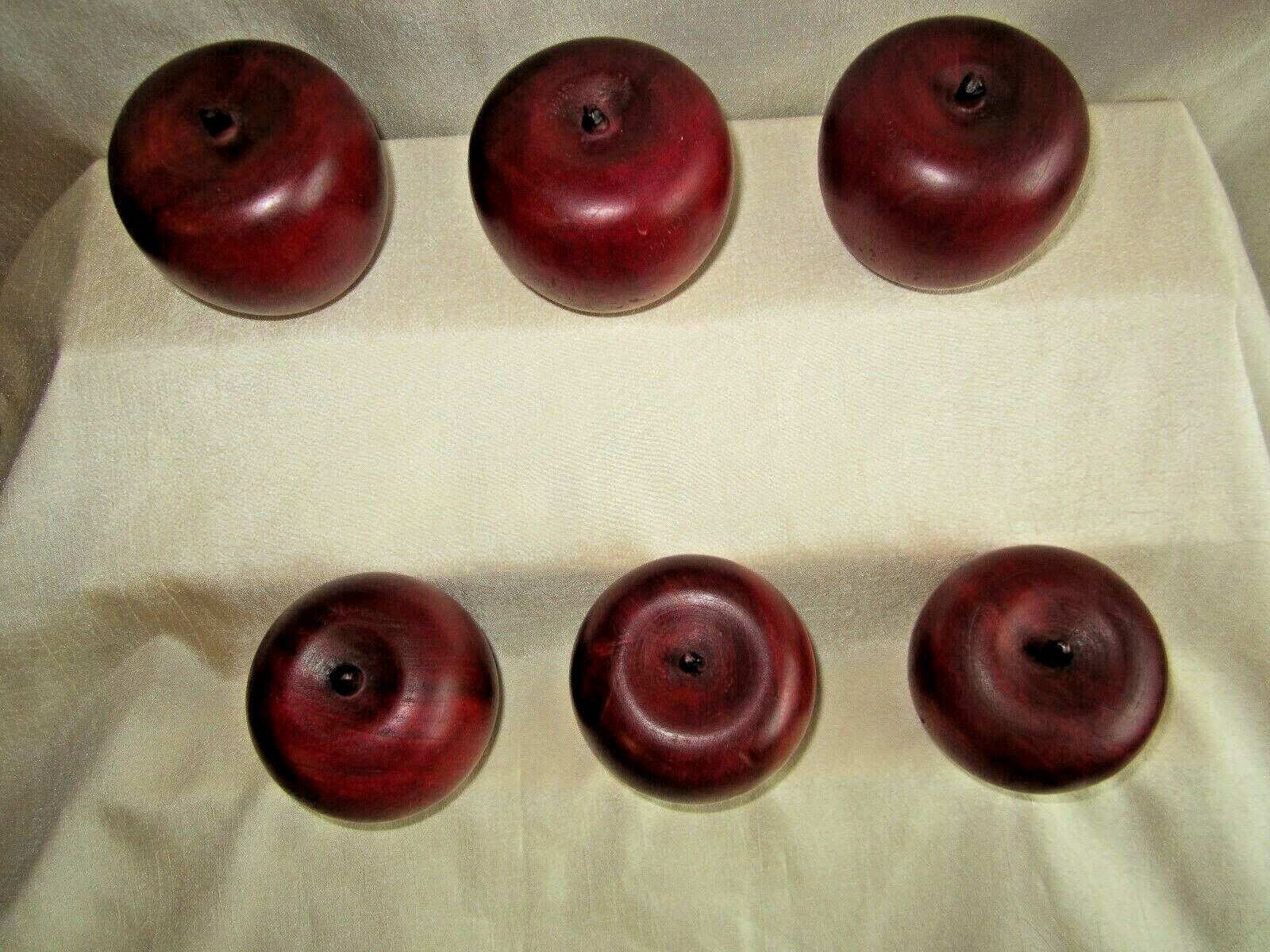 Lot of 6, 2.5” Solid Wood Decorative Red Apples w/ Stem, GREAT Teacher Gift!