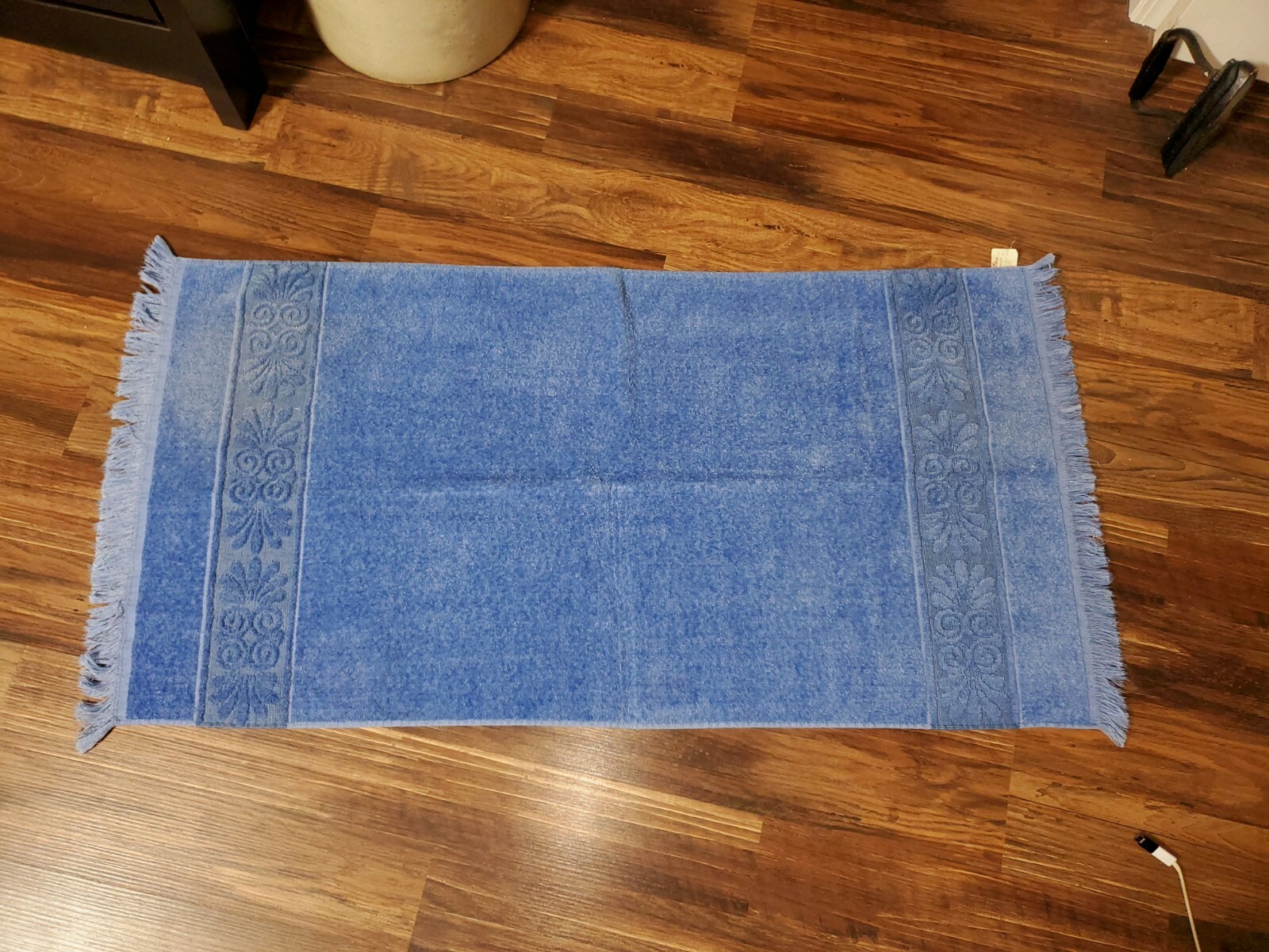 4 pc set Vintage CANNON Santa Cruz Fringed Blue Bath Towels & Washcloths