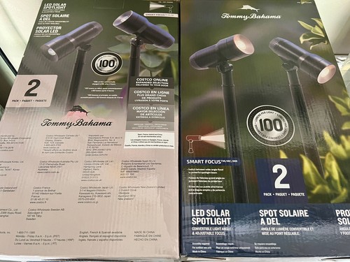 TOMMY BAHAMA SMART & ADJUSTABLE FOCUS LED SOLAR SPOTLIGHT  2x 2 PACK New