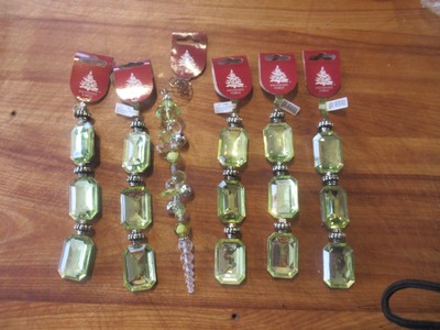 6 pcs. Christmas Ornaments - Enchanted Forest - Peridot Green Dangles