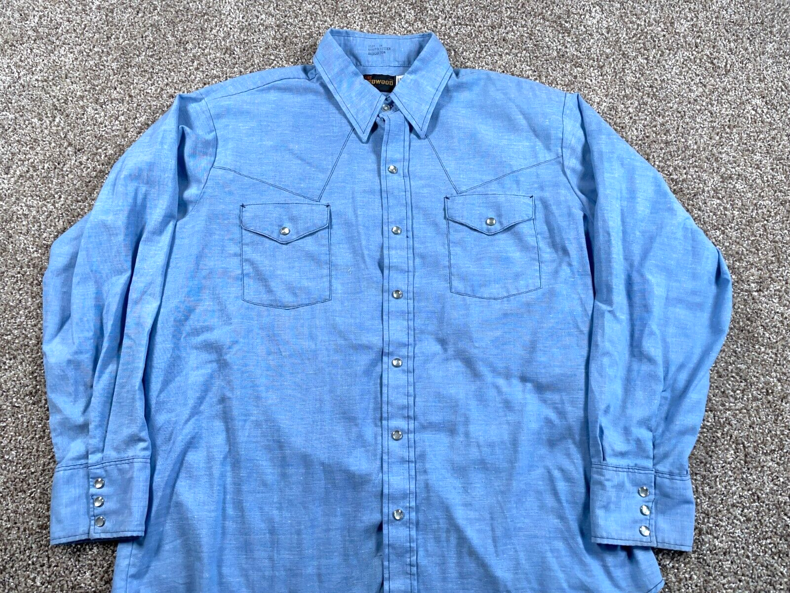 VTG 80s Chambray Western Style Shirt Adult 1X Light Blue