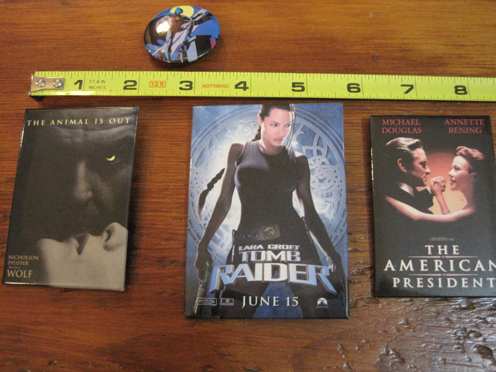 Lot of 4 movie promo pins Lara Croft Tomb Raider, The American President, Batman