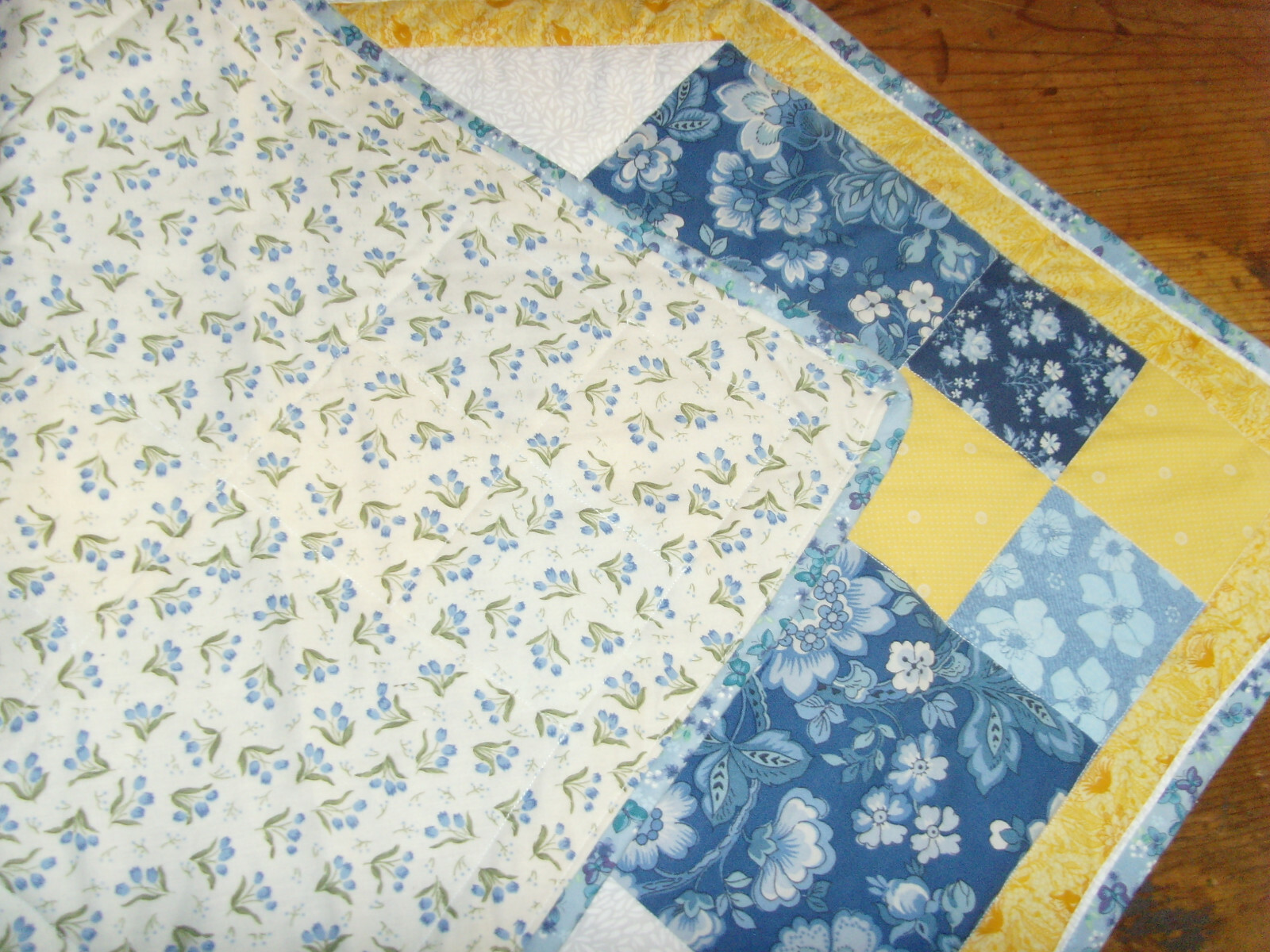 Chic quilted quilt table topper runner butterfly yellow blue country kitchen