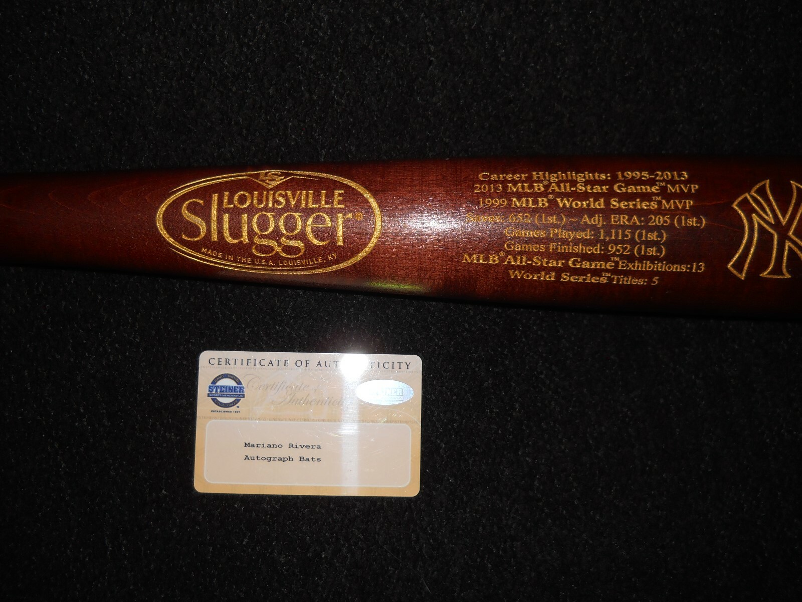 MARIANO RIVERA AUTOGRAPH LTD EDITION 652 RETIREMENT BASEBALL BAT STEINER SPORTS