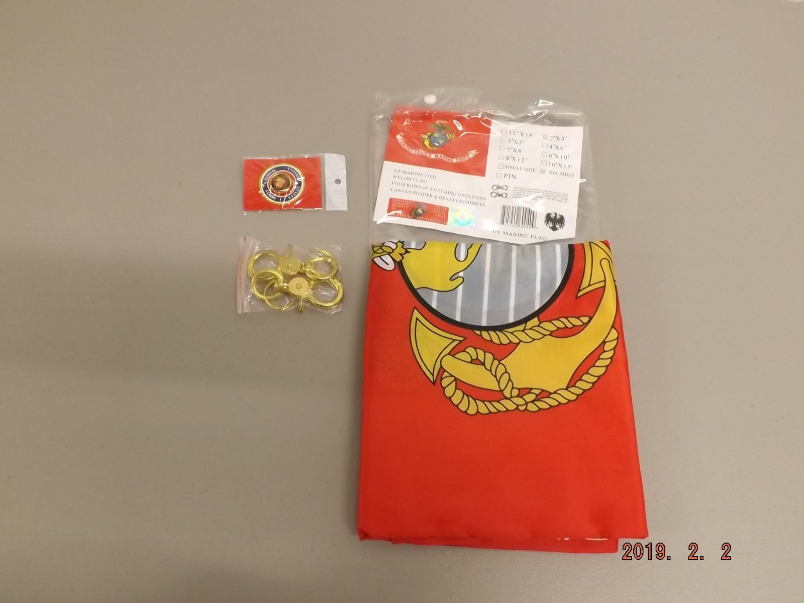 NEW 2x3 USMC Marine Corps 210D Nylon Double Sided Flag w/ 2 Brass Clips & Pin