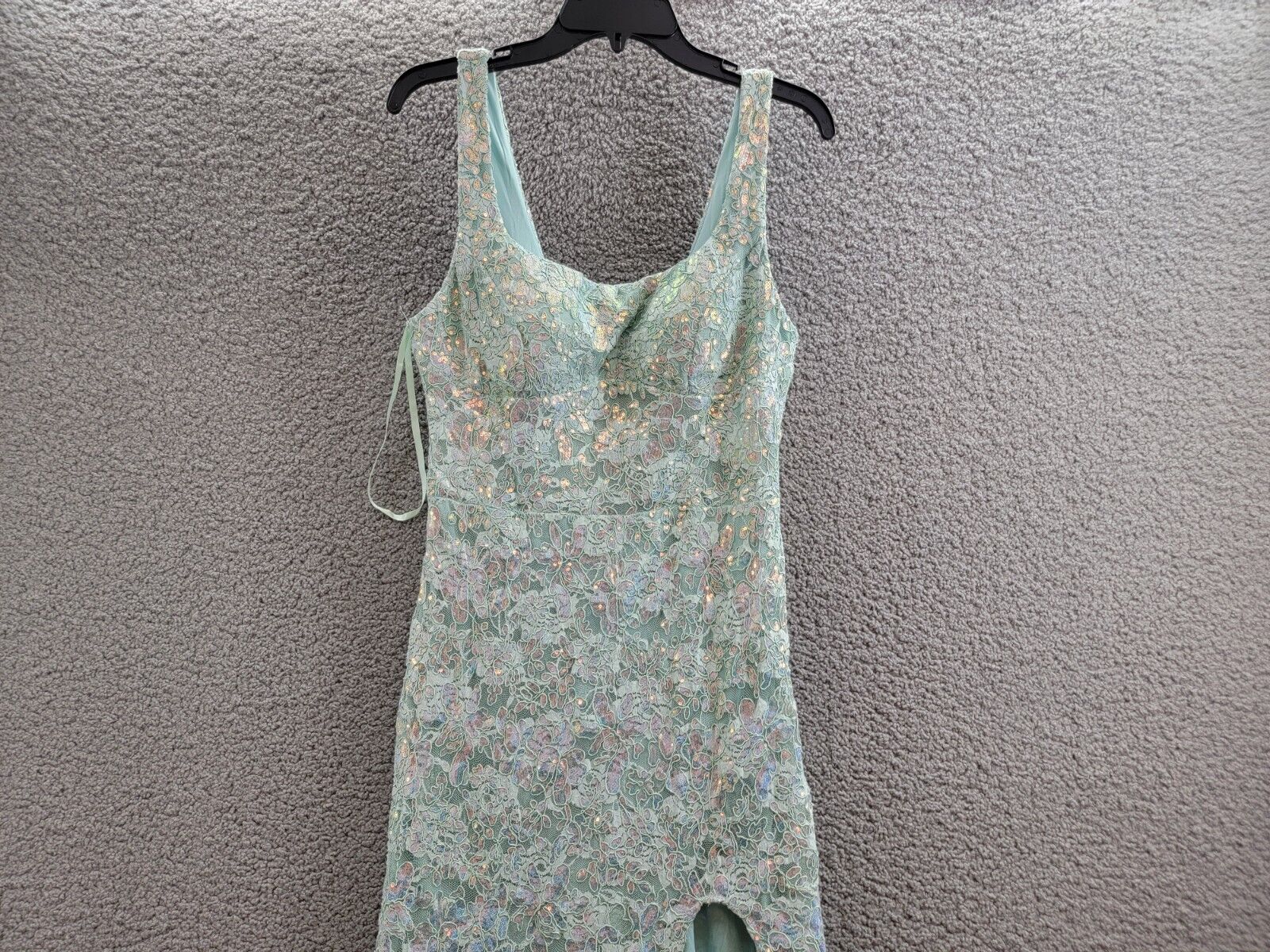 City Studio Embellished Lace Square-Neck Gown Juniors 13/14 Seafoam Sleeveless - Picture 3 of 13