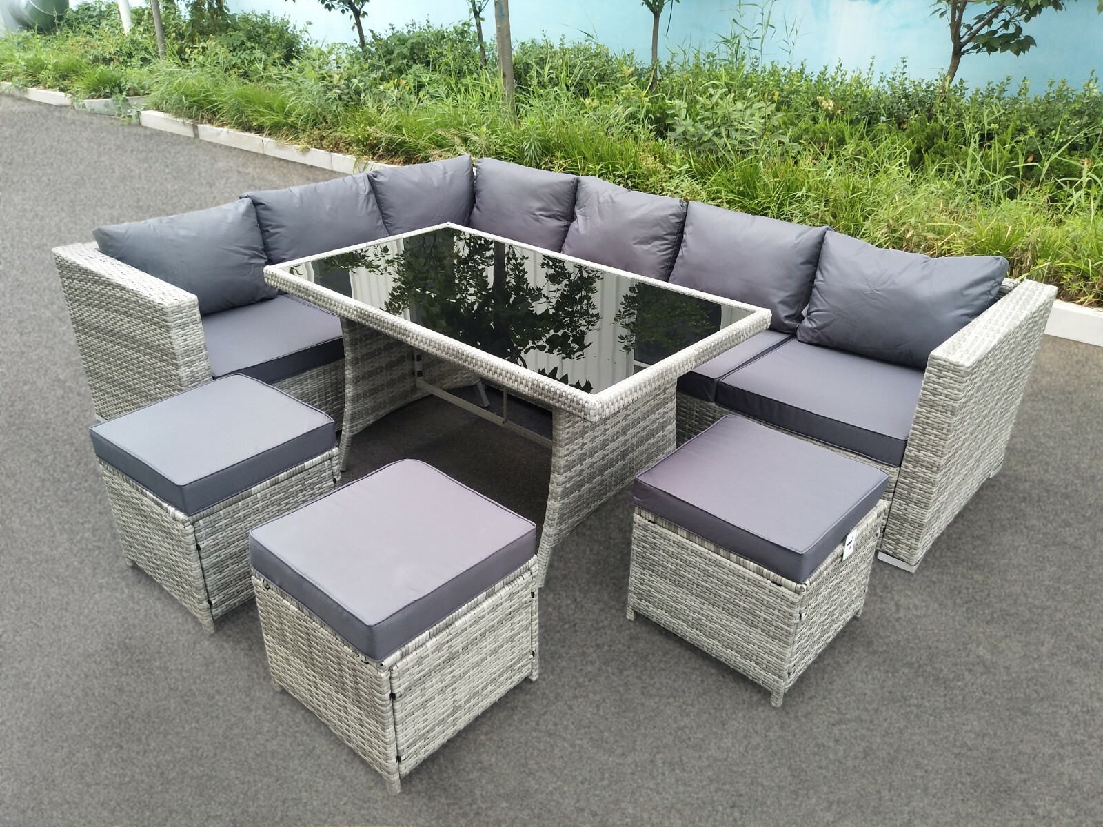 Rattan Corner Garden Furniture Set Light Grey Outdoor Patio Dining