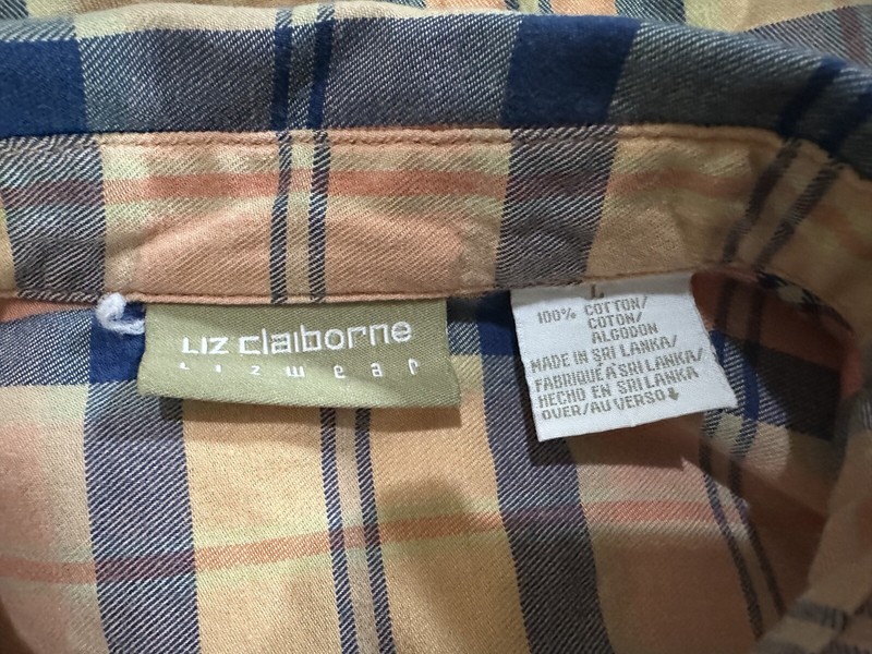 VTG 90s Salmon Orange Plaid Flannel Shirt M Boxy Fit Button Up Earth Tone Boho