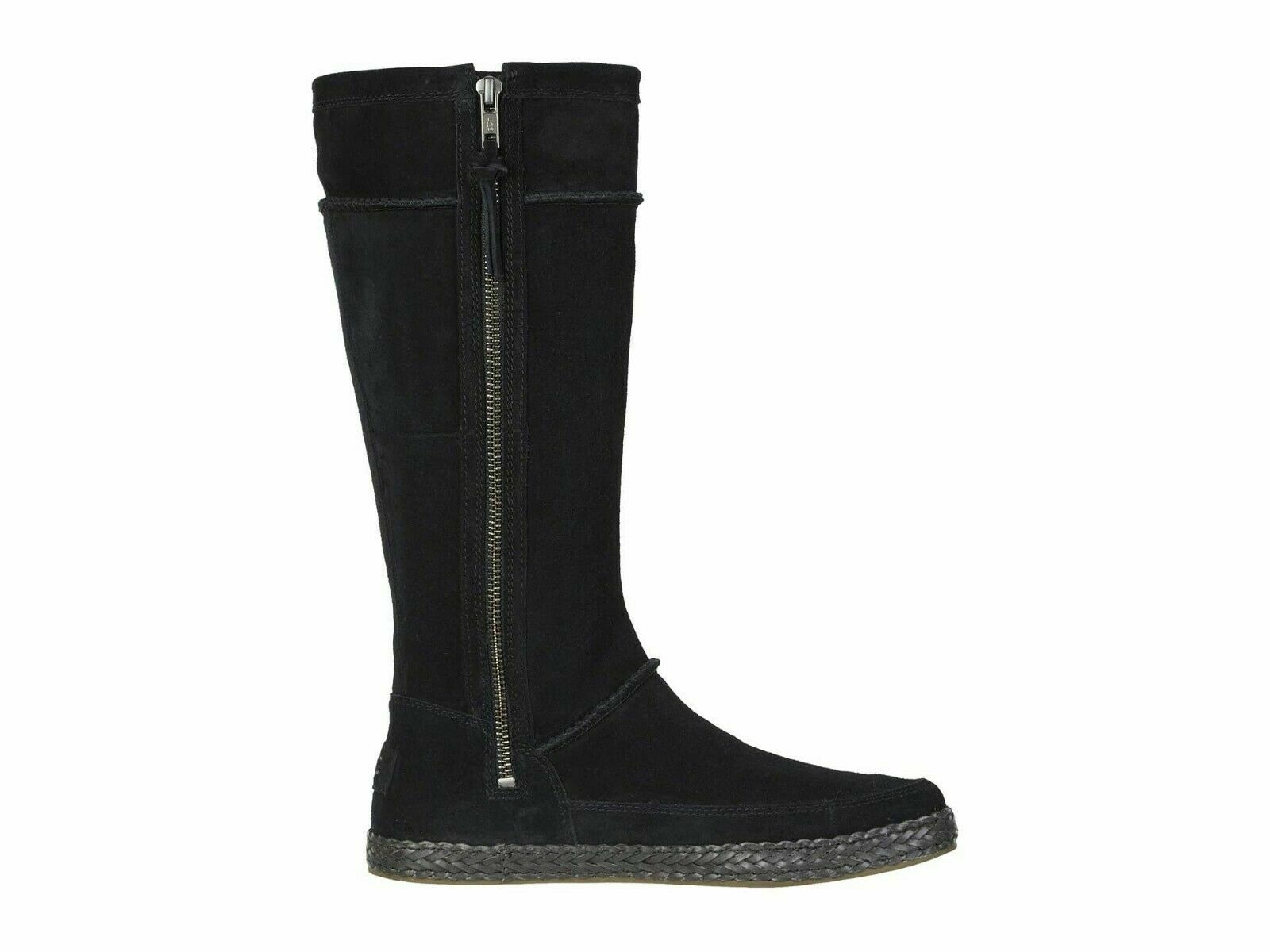 Pre-owned Ugg Emerie Knee High Flat Boots Black Genuine Suede Tassel Charm Size 11 , 12