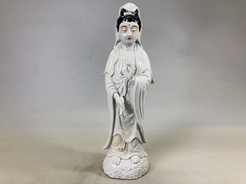 Y6665 STATUE Kutani-ware Kannon figurine richly colored