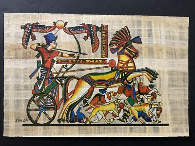 Rare Authentic Hand Painted Egyptian Papyrus-Ramesses II, Battle of Kadesh-8x12 