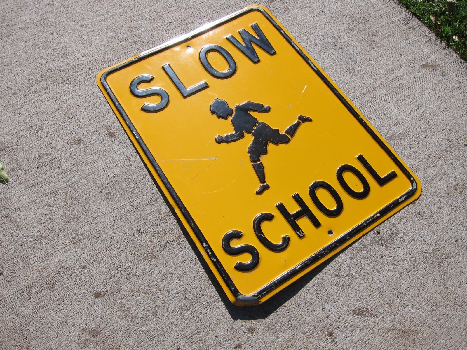 VINTAGE ORIGINAL SLOW SCHOOL EMBOSSED STEEL TIN SIGN STREET ROAD CHILDREN 1950'S