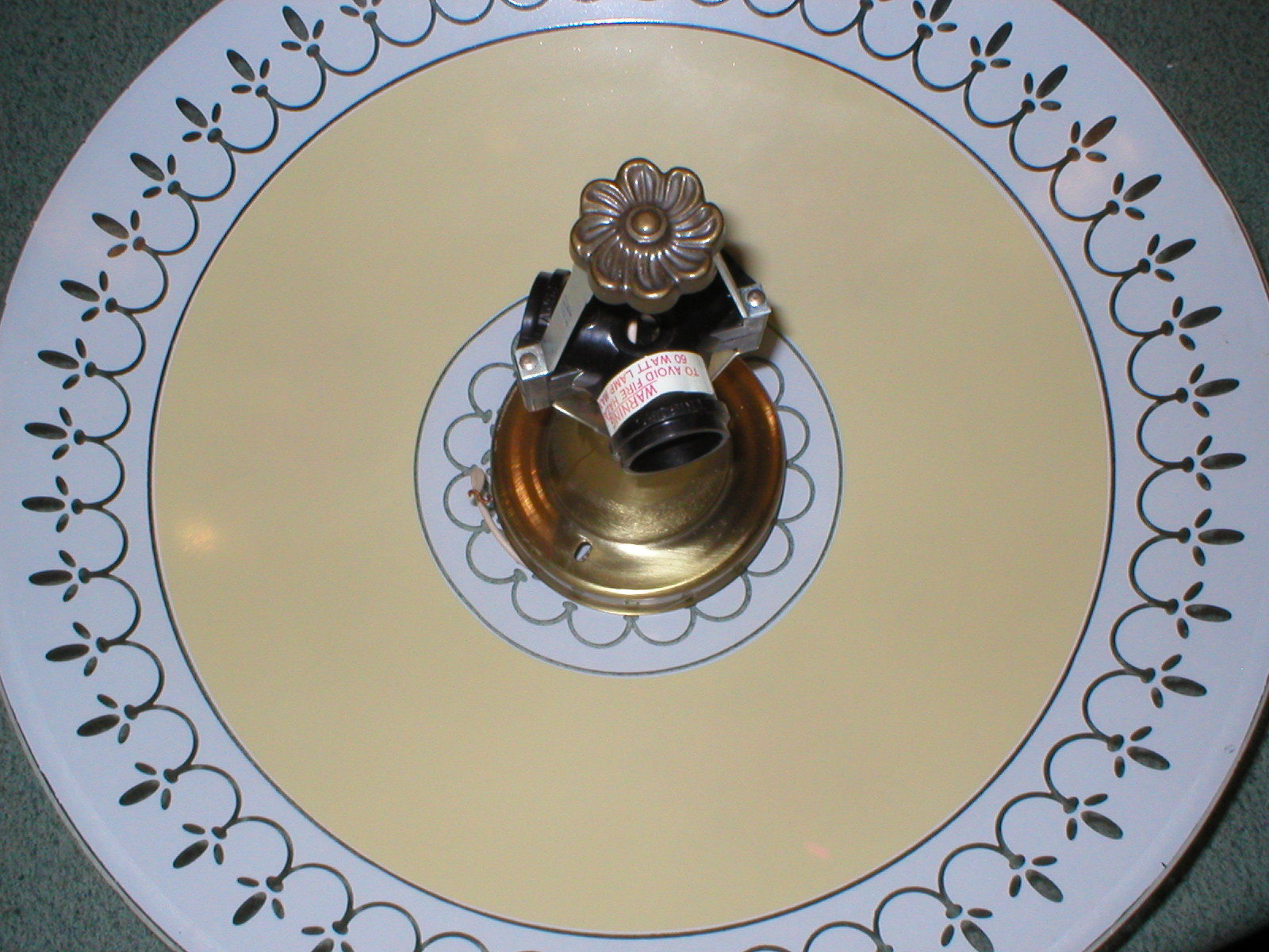 Vintage Glass Ceiling 3-Light Round Fixture Shade Yellow Roses 17 3/4