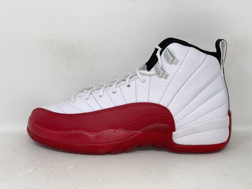 Air Jordan 12 'Cherry Red' White Sneakers, Size 5Y / 6.5W