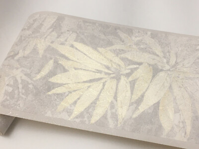 Gold Palm Bamboo Leaf Light Gray Beige Cream Thick Textured Wallpaper Border 