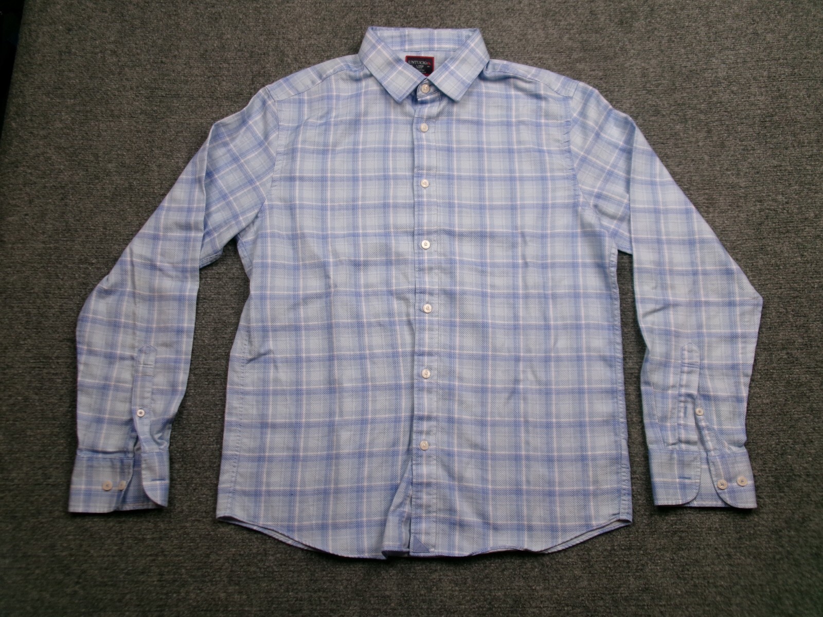 Untuckit Shirt Mens Large Slim Fit Blue Check Gingham