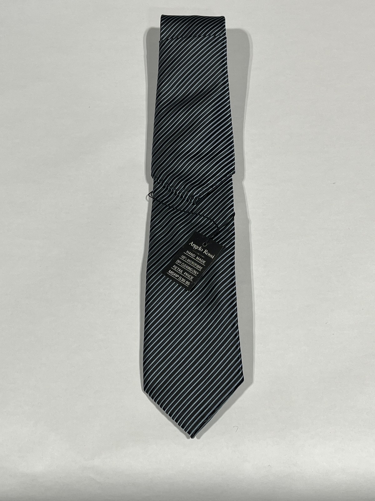 Mens Angelo Rossi Black Tie With Blue Stripes Hand Made NEW