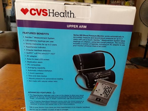 NEW CVS HEALTH UPPER ARM SERIES 600 BLOOD PRESSURE MONITOR - SEALED IN THE BOX