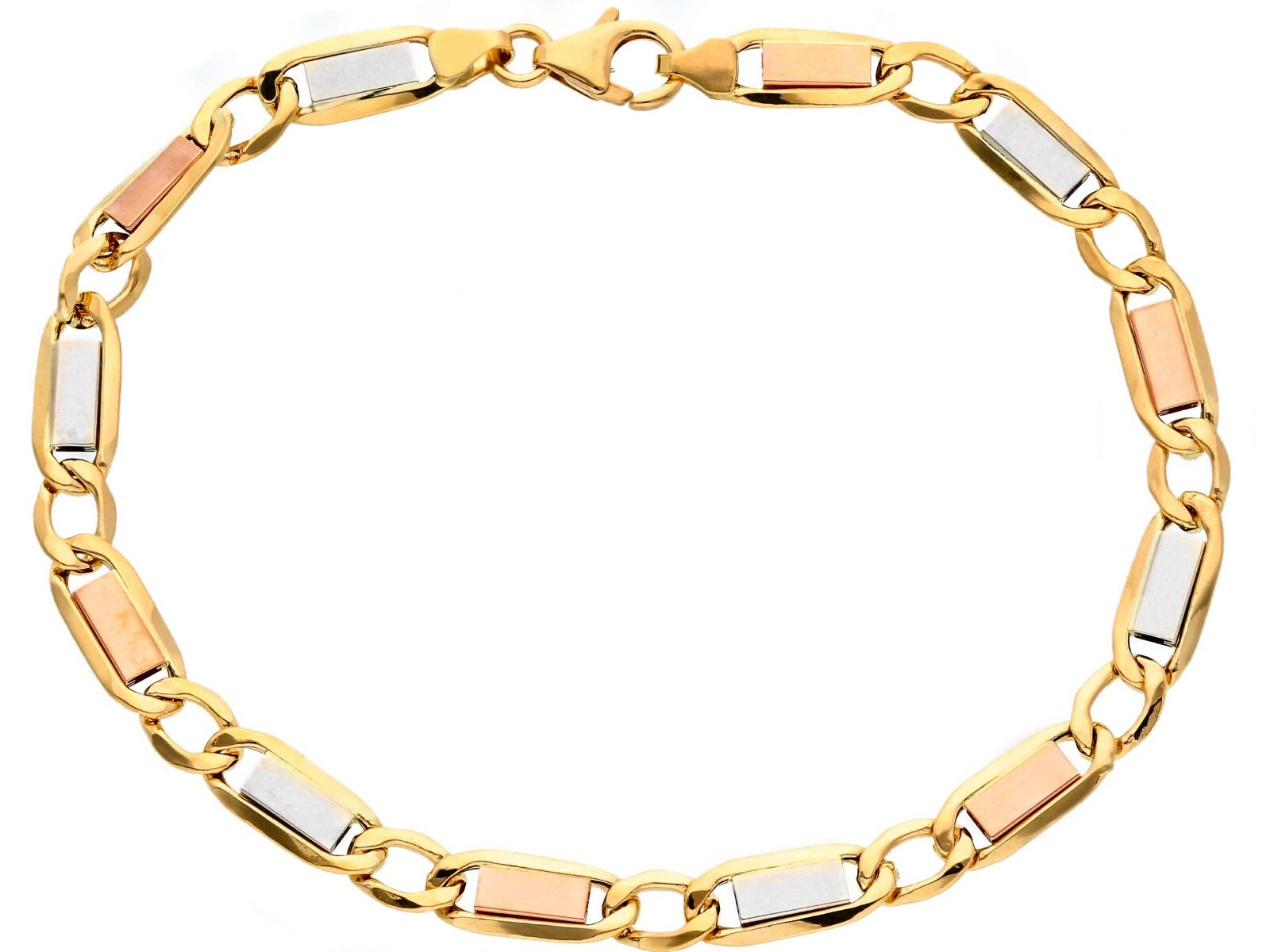 18K YELLOW WHITE ROSE GOLD BRACELET 6 MM, 7.5