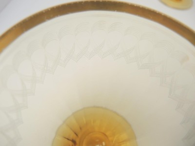 Seven Amber & Gold Needle Etched Sherbet Canape