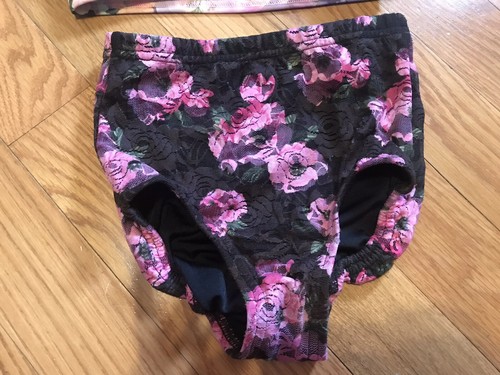 Details Dancewear Set, Lace Floral Briefs & Floral High Neck Mesh Back Top SZ XL