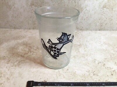Vintage 1990 Tom & Jerry Welch's Jelly Jar Glass Cup Surfing Tom Surfboard 4”
