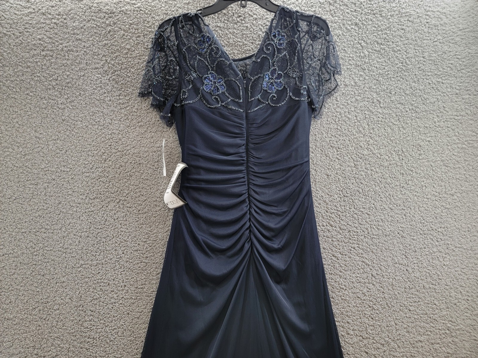 XSCAPE Embellished-Neck Gown Women's 8 Navy Blue Short
