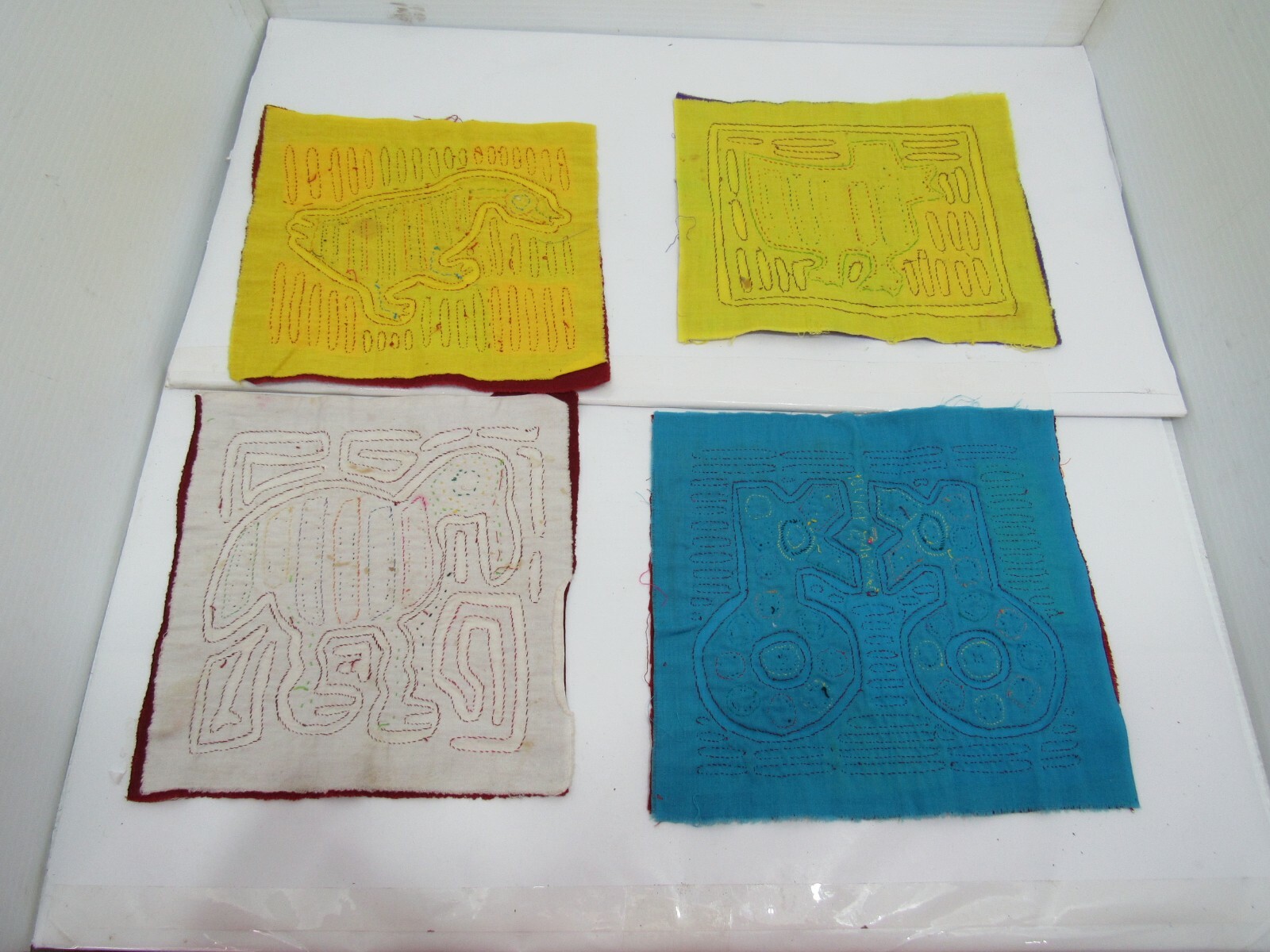 Set of Four Panama Mola Kuna Cuna Indians Hand Stitch Art Birds Unframed Set1