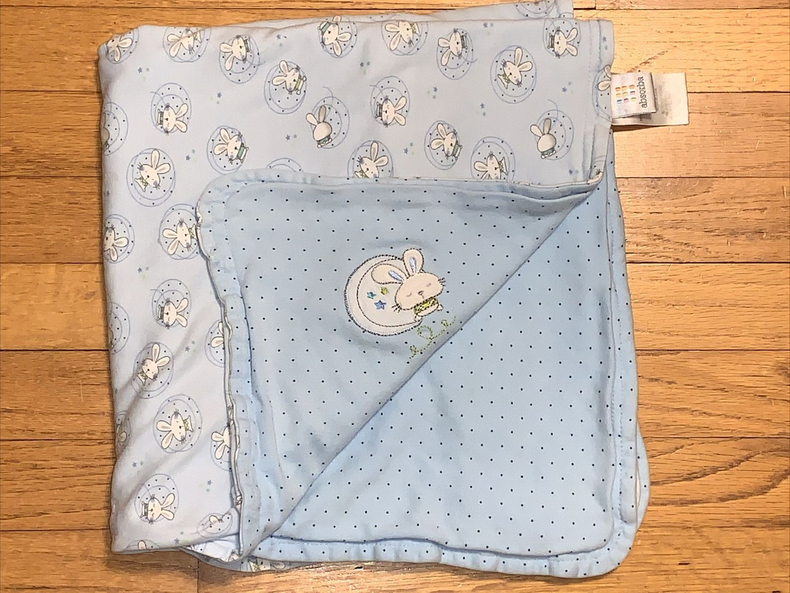 HTF absorba Blue Polka Dot Bunny Rabbit Stars Baby Blanket