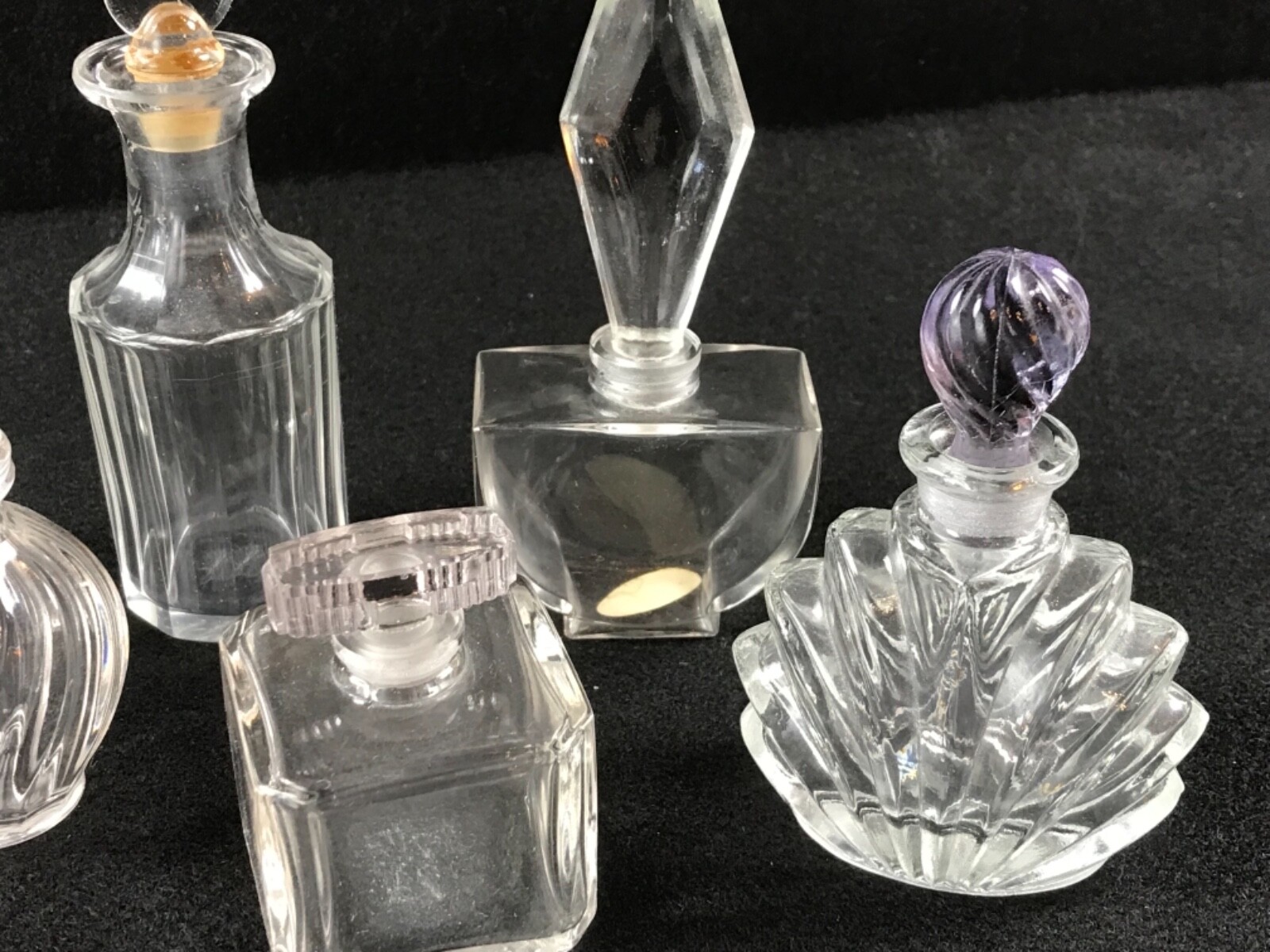 7 Vintage Small Clear Glass Perfume Bottles w/ Stoppers